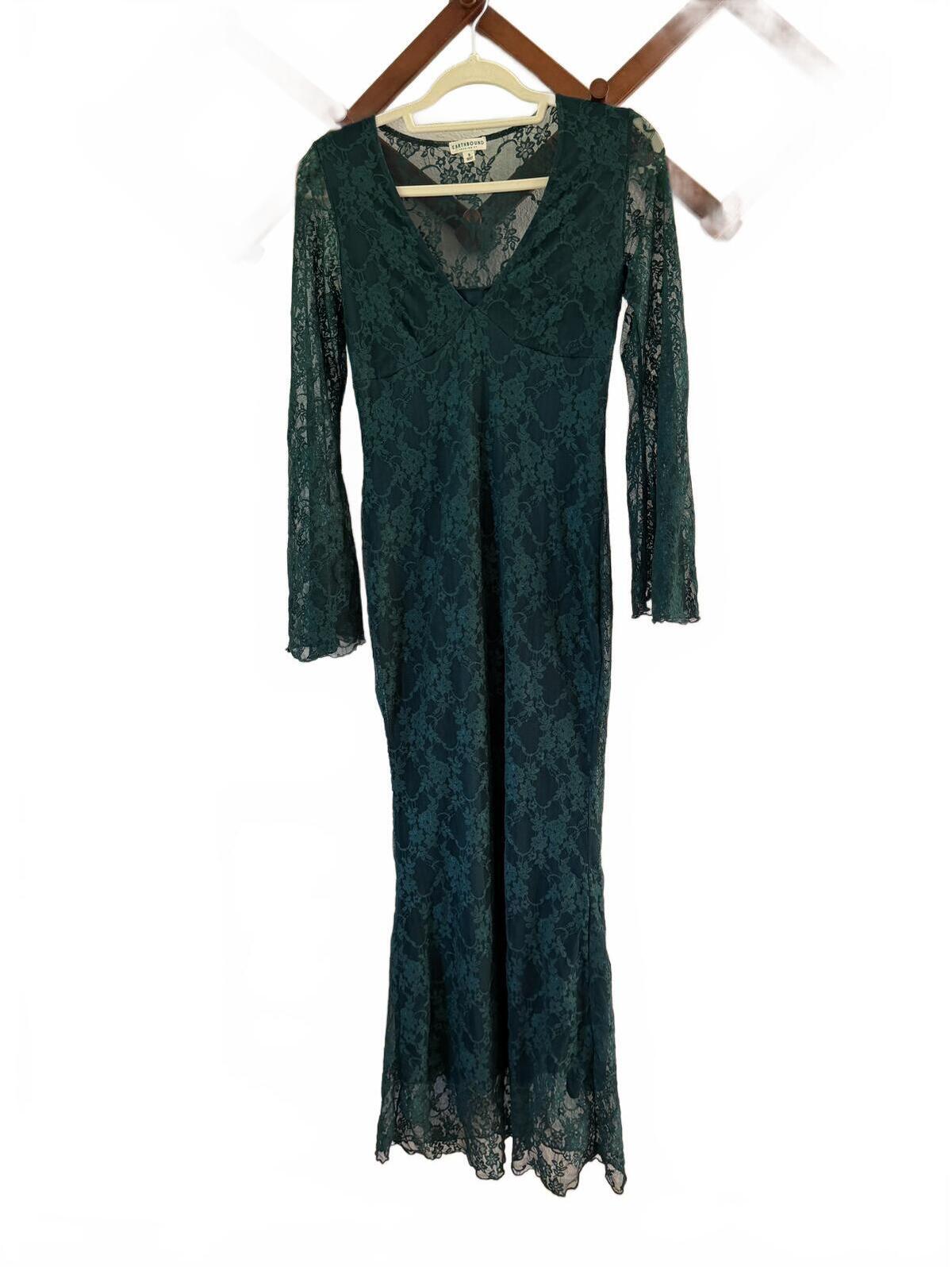 Earthbound Dark Green Lace Long Sleeve Maxi Dress